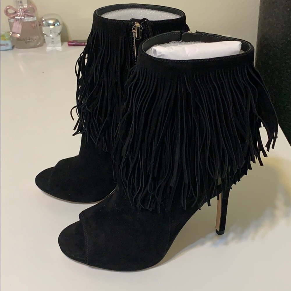 Black Suede Tassels Heels